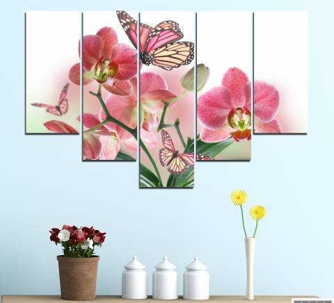 Декоративно пано за стена от 5 части - Рисувана розова орхидея - HD-365 - снимка 3