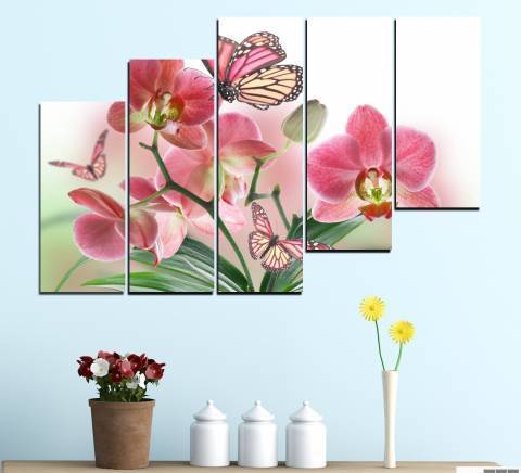 Декоративно пано за стена от 5 части - Рисувана розова орхидея - HD-365 - снимка 5