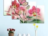 Декоративно пано за стена от 5 части - Рисувана розова орхидея - HD-365
