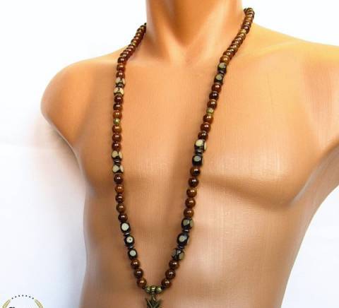 Мъжки гердан от Рудракша и естествени камъни Жадеит - DM-1034 - снимка 1