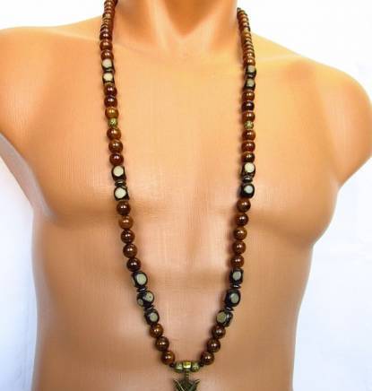 Мъжки гердан от Рудракша и естествени камъни Жадеит - DM-1034 - снимка 2