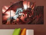 Картина пано за стена от 5 части - Еднорог срещу дракон - HD-275
