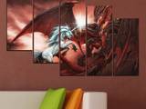 Картина пано за стена от 5 части - Еднорог срещу дракон - HD-275
