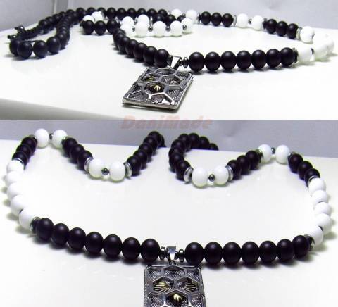 Мъжки гердан от естествени камъни бял и черен Оникс - DM-1033 - снимка 3