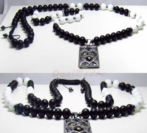 Мъжки гердан от естествени камъни бял и черен Оникс - DM-1033 - снимка 5