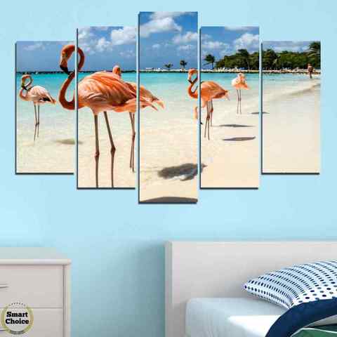 Декоративно пано за стена от 5 части с изглед от Фламинго Бийч на остров Аруба - HD-754 - снимка 1