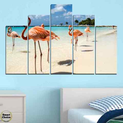 Декоративно пано за стена от 5 части с изглед от Фламинго Бийч на остров Аруба - HD-754 - снимка 2
