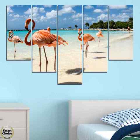 Декоративно пано за стена от 5 части с изглед от Фламинго Бийч на остров Аруба - HD-754 - снимка 3