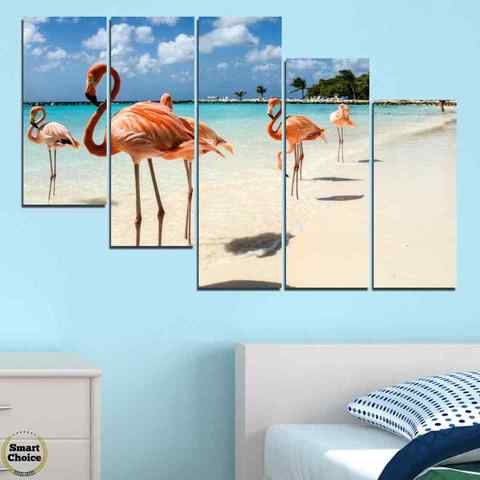 Декоративно пано за стена от 5 части с изглед от Фламинго Бийч на остров Аруба - HD-754 - снимка 4