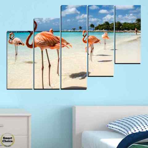 Декоративно пано за стена от 5 части с изглед от Фламинго Бийч на остров Аруба - HD-754 - снимка 5