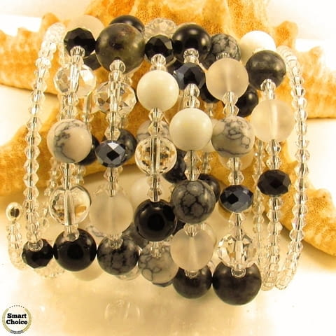 Уникална дамска гривна Black and White от пет вида естествени камъни - снимка 2