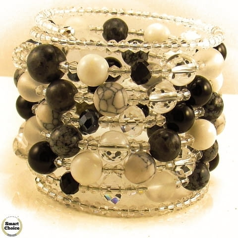 Уникална дамска гривна Black and White от пет вида естествени камъни - снимка 5