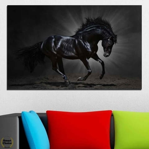 Картина пано за стена от 1 част с черен арабски жребец - HD-649-1 - снимка 1