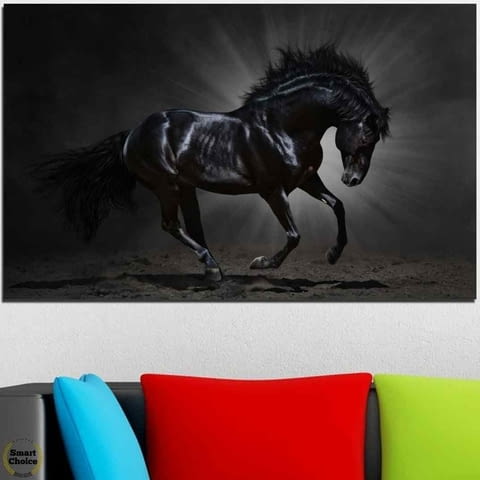 Картина пано за стена от 1 част с черен арабски жребец - HD-649-1 - снимка 2