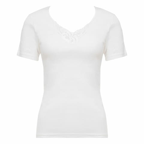 Playtex S, M, L бяла женска 100% памучна тениска с къс ръкав памучни блузи с дантела памучно бельо - снимка 4