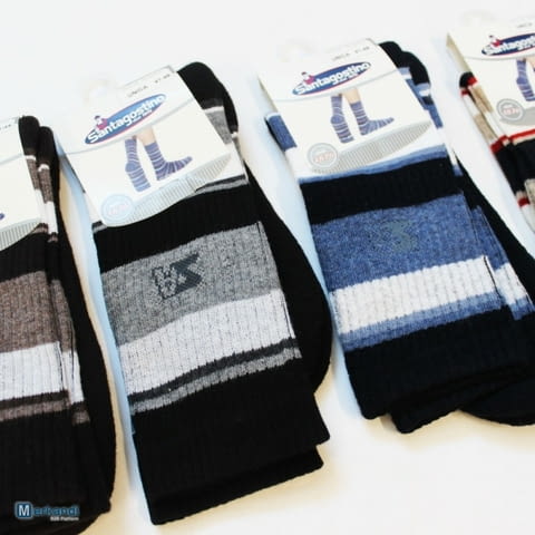 2 чифта Santagostino 41-46 черен-сив, черен-син, черен-бежов италиански памучни мъжки чорапи - снимка 1