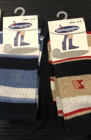 2 чифта Santagostino 41-46 черен-сив, черен-син, черен-бежов италиански памучни мъжки чорапи - снимка 4
