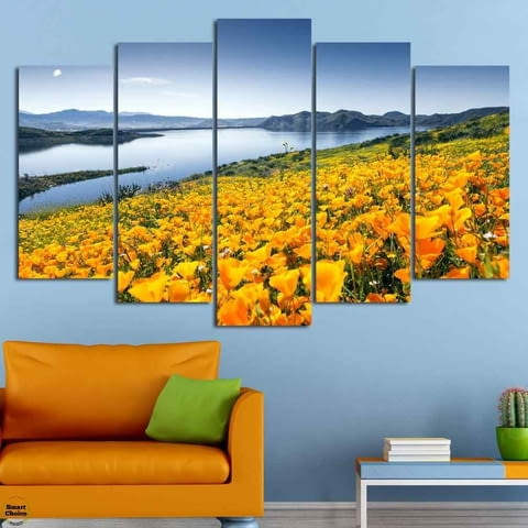 Декоративно пано за стена от 5 части - Пролет в жълто - HD-932 - снимка 1