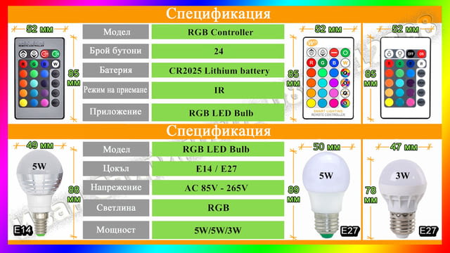 Многоцветна LED крушка с дистанционно управление + ПОДАРЪК батерия CR2025 - снимка 3