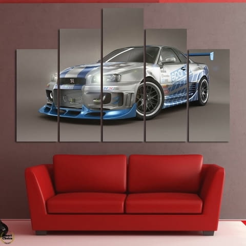 Декоративно пано - картина за стена от 5 части - Nissan Skyline GT-R сив - HD-5036 - снимка 2
