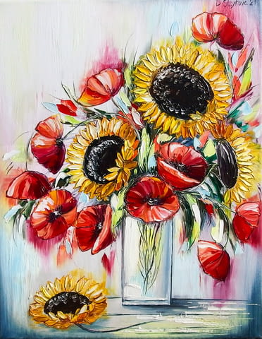 Картина слънчогледи с маслени бои, Картини със слънчогледи – от Даниела Стойкова - снимка 2