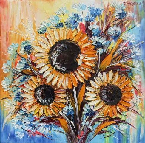 Картина слънчогледи с маслени бои, Картини със слънчогледи – от Даниела Стойкова - снимка 7