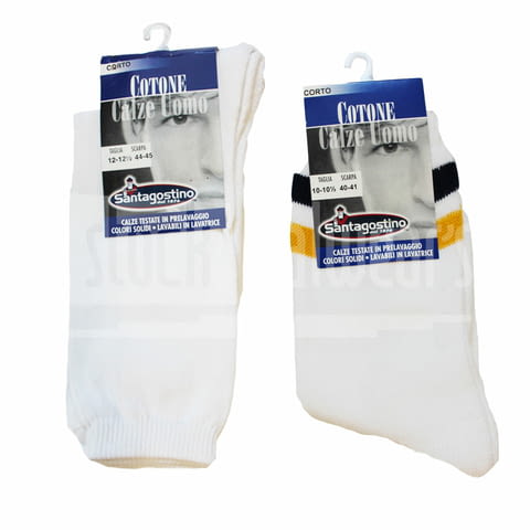 2 чифта Santagostino 40-41, 42-43, 44-45 италиански бели мъжки чорапи от памук чорапи за спорт - снимка 1