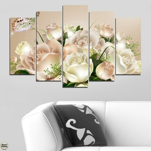 Декоративно пано - картина за стена от 5 части - Букет нежни рози. HD-5064 - снимка 1