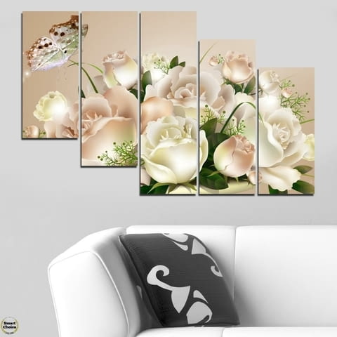 Декоративно пано - картина за стена от 5 части - Букет нежни рози. HD-5064 - снимка 4