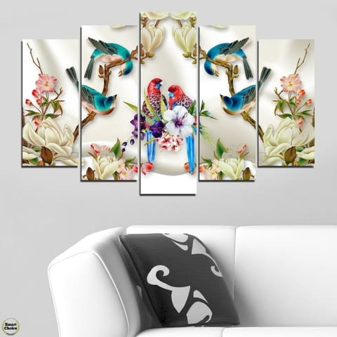 Декоративно пано - картина за стена от 5 части - Двойка папагали. HD-5067 - снимка 1