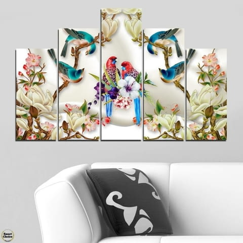 Декоративно пано - картина за стена от 5 части - Двойка папагали. HD-5067 - снимка 2