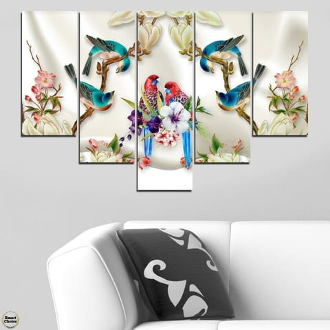 Декоративно пано - картина за стена от 5 части - Двойка папагали. HD-5067 - снимка 3