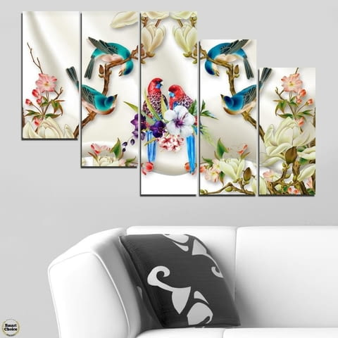 Декоративно пано - картина за стена от 5 части - Двойка папагали. HD-5067 - снимка 4