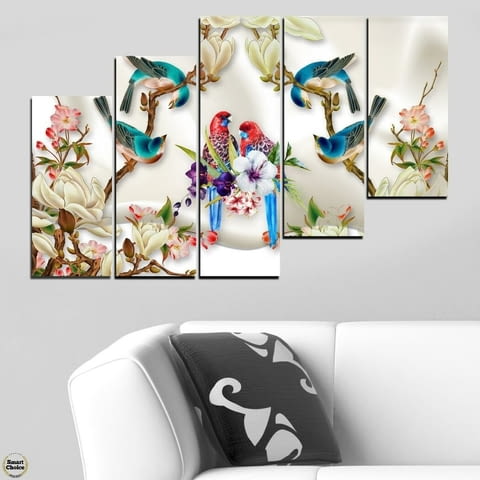 Декоративно пано - картина за стена от 5 части - Двойка папагали. HD-5067 - снимка 5