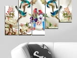 Декоративно пано - картина за стена от 5 части - Двойка папагали. HD-5067