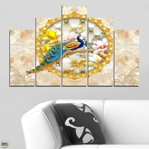 Декоративно пано - картина за стена от 5 части - Двойка пъстри пауни. HD-5054 - снимка 2