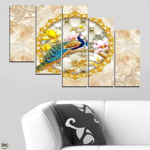 Декоративно пано - картина за стена от 5 части - Двойка пъстри пауни. HD-5054 - снимка 4