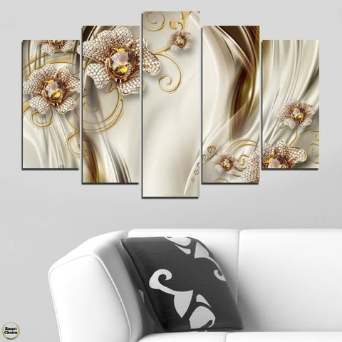 Декоративно пано - картина за стена от 5 части - Диамантени Орхидеи. HD-5066 - снимка 1