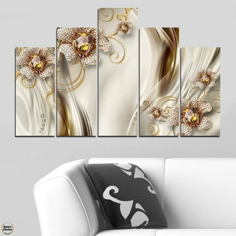 Декоративно пано - картина за стена от 5 части - Диамантени Орхидеи. HD-5066 - снимка 2