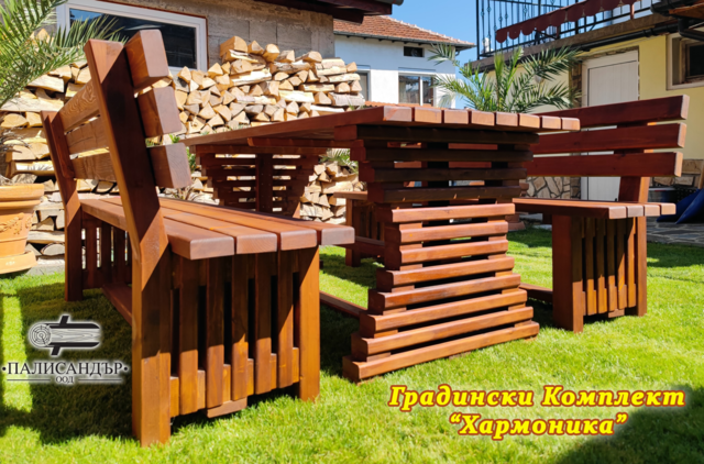 Градински комплект "Хармоника"- маса и пейки, град Ракитово | Мебели / Декорация - снимка 3