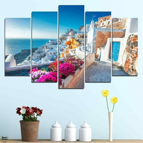 Декоративно пано за стена от 5 части - изглед от остров Санторини Гърция - HD-983 - снимка 1
