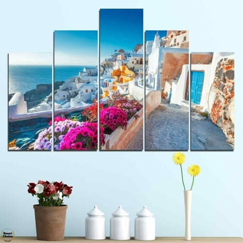 Декоративно пано за стена от 5 части - изглед от остров Санторини Гърция - HD-983 - снимка 2