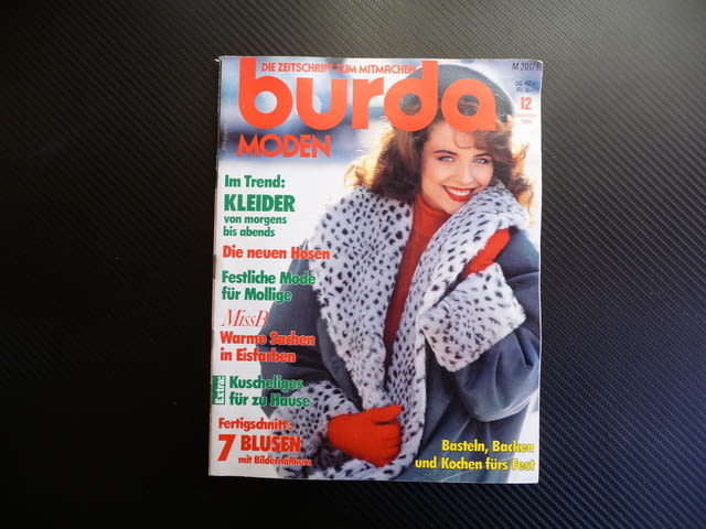 Burda 12/1989 списание кройки модели мода дрехи рокли дамски кожено палто - снимка 1