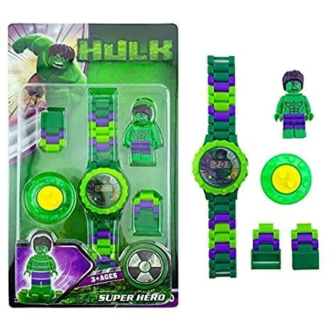 Детски часовник с играчка фигурка тип Лего Hulk Хълк Marvel
