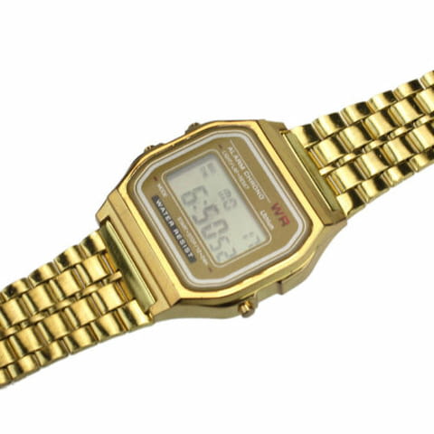 Нов електронен часовник с класическа форма ретро класика хронометър дата метална верижка Gold злато - снимка 2