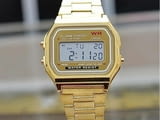 Нов електронен часовник с класическа форма ретро класика хронометър дата метална верижка Gold злато