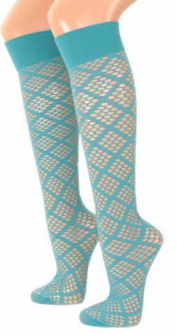 Fibrotex 30DEN яркорозови, синьо-зелени дамски мрежести чорапи Фибротекс три четвърти чорапи мрежа - снимка 1