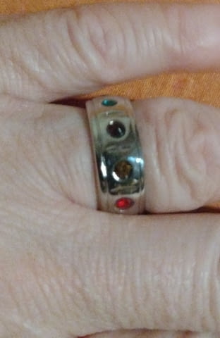 Пръстен-халка с разноцветни кристали Сребро, Unisex, Гаранция - Не - град Берковица | Пръстени - снимка 3