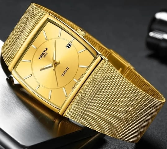 Позлатен мъжки часовник / 7 Men's, Quartz, Elegant - city of Burgas | Watches - снимка 1