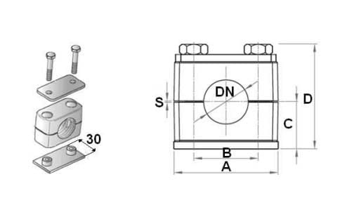 Скоба за хидравлична тръба, единична с две метални подложки, city of Varna - снимка 2